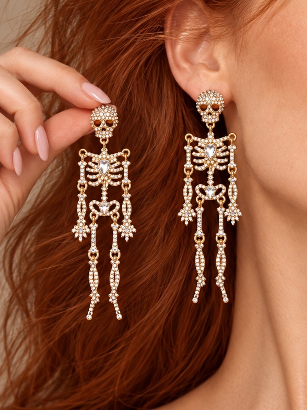 Golden Skeleton Long Drop Earrings
